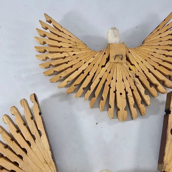 Handcrafted Wooden Clothespin Eagle Wall Art Set - 2 Pieces Folk Art Bird - Picture 9 of 9